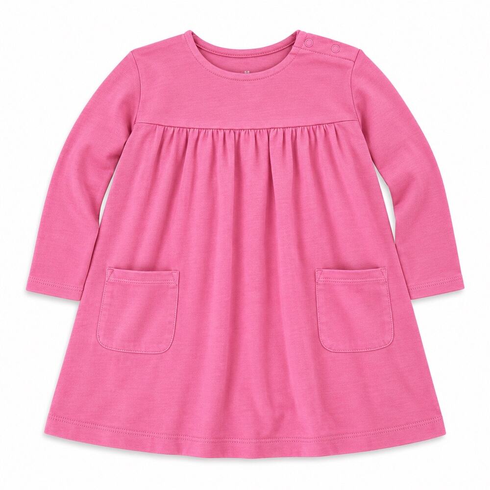 Primary Pink Pocket Dress: Long Sleeve Style for Your Little One